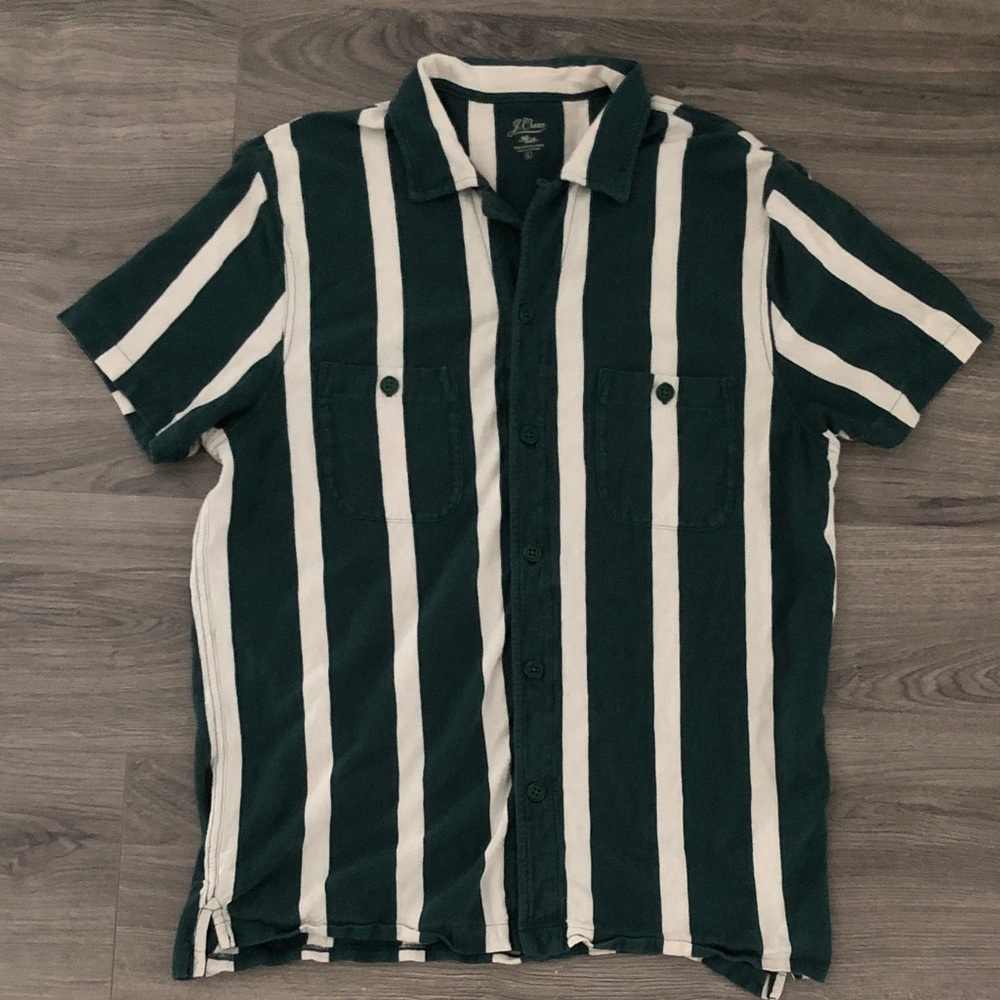 J.Crew dark green and white short-sleeve camp-collar garment-dyed Harbor shirt